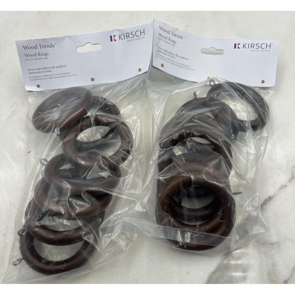 Kirsch Wood Curtain Rod Rings1 3/8" Diameter W EYE 7- Rings- 2 PKS 5602EG841
